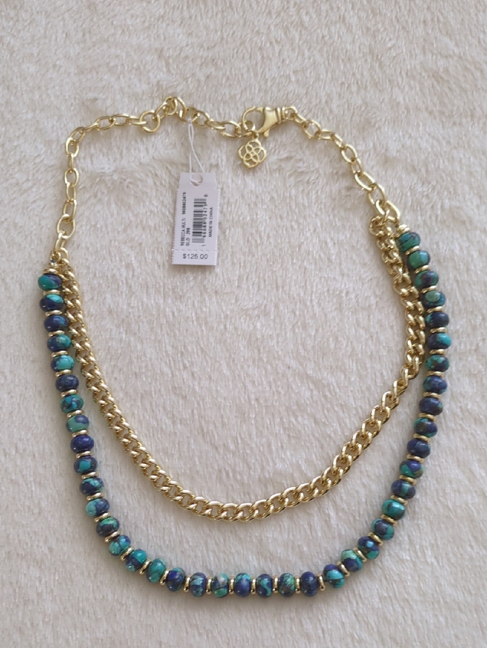 Kendra Scott Rebecca Multi Strand Necklace Bronze Veined Lapis Turquoise Gold 🆕 - Picture 10 of 10